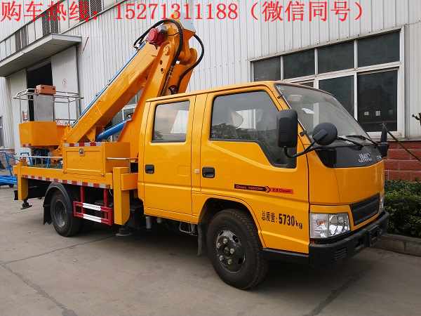 江鈴14米直臂升降車通過工作臂的伸縮、變幅、回轉、升降將作業人員和作業工具送到指定的高空作業位置進行高空作業。